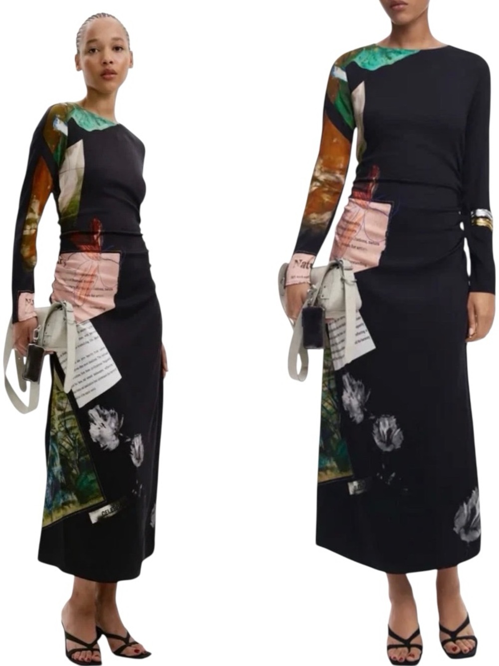 Desigual Mix Print Long Sleeve Midi Dress Size Small